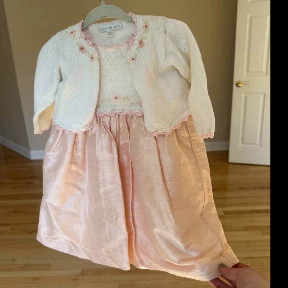 Victoria Kids Girls Dupioni Silk Sweater Dress Set 6-12M